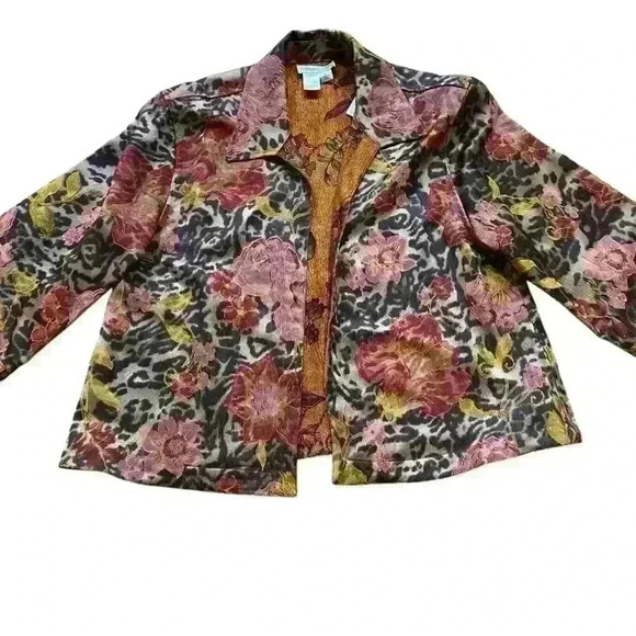 Coldwater Creek Animal Rose Shimmer Floral Print Reversible Jacket Size L Boho - Picture 11 of 16